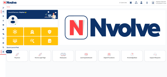 Nvovle homepage with reports link highlighted