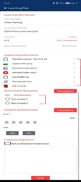 Mobile learning plan details screen