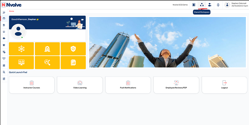 Nvolve homepage with Shared workspace highlighted