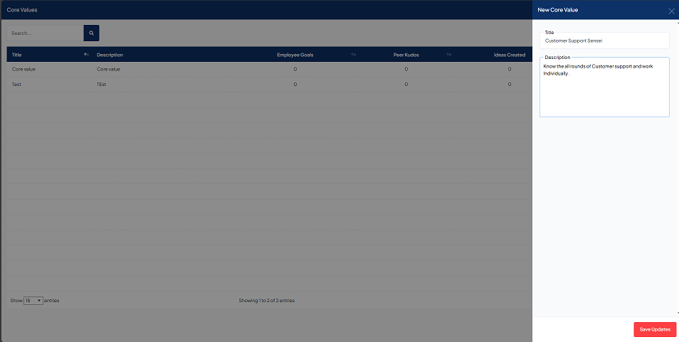 New core valuse screen