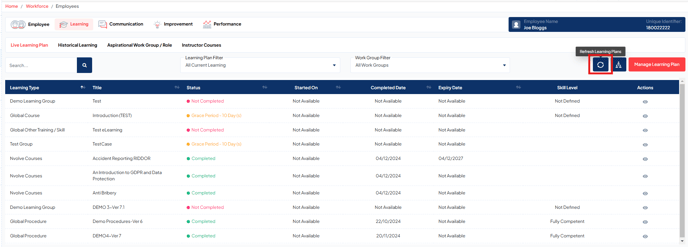Employee Learning plan page