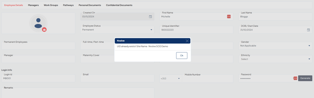 Employee/UID/Login already exists