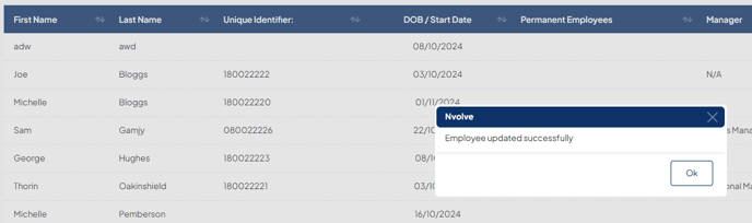 Employee page, employee updated successfully