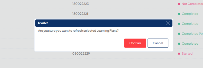Confirmation message to refresh learning plans