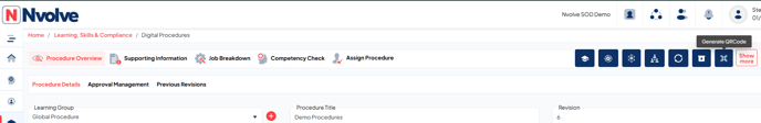 Procedure details page, select more and then generate QR code