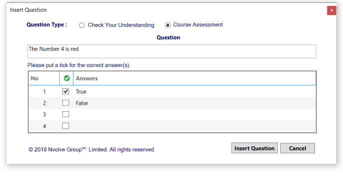 Insert question screen