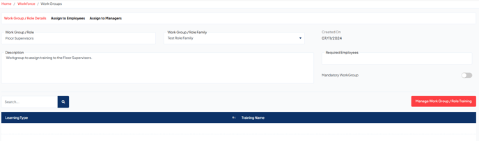 New Workgroup Set up page