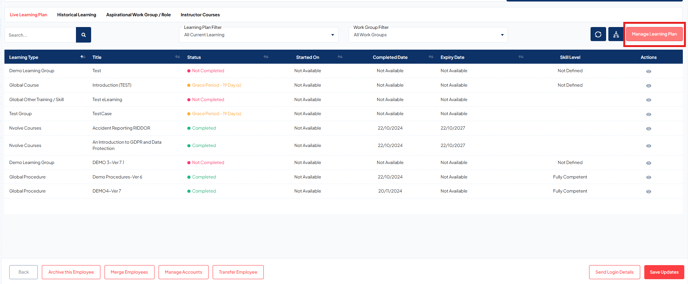 Employee Live Learning Page