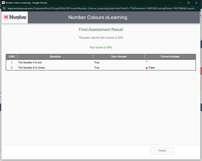 Course completion screen