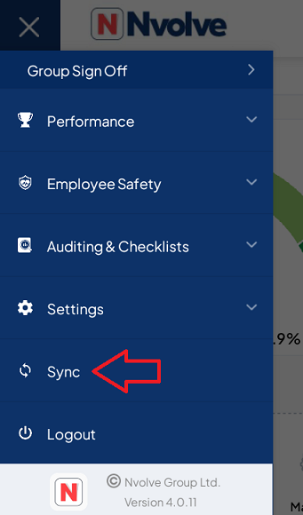 Menu showing sync option