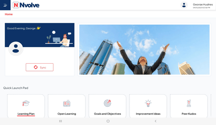 Tablet home page with learning plan highlighted