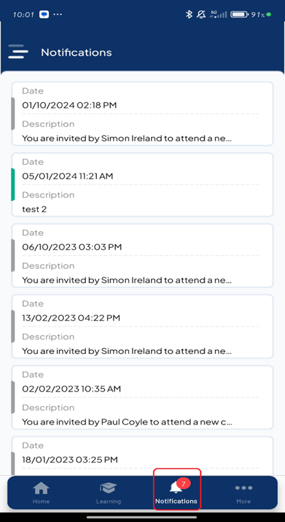 Mobile notifications screen