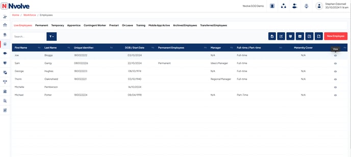 Employees selection screen
