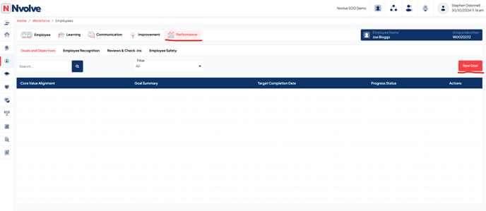 Employee details page with Performance tab highlighted