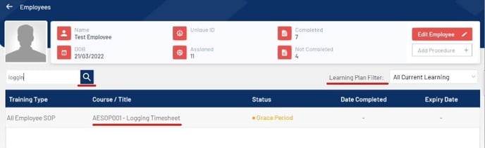 Learning plan list screen