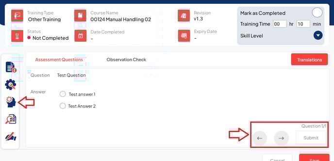 Assessment questions screen