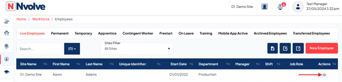 Employee selection screen