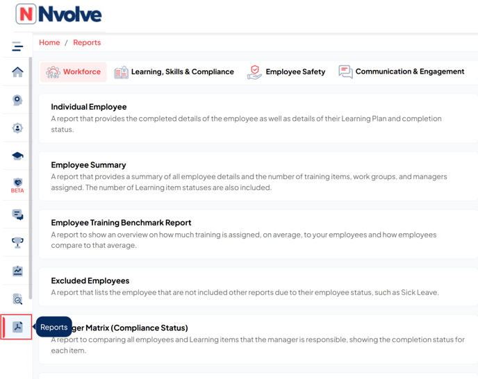 Workforce reports screen