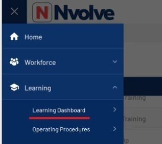 Menu highlighting Learning dashboard
